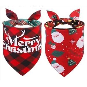 NEW Christmas Dog Bandanas 2 Pack Rebersible Reversible Large Breed Dog
